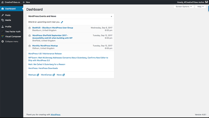 #CreativeTribes Author Dashboard Using Adminimize